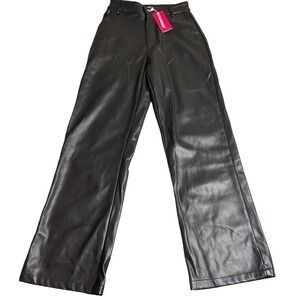 Beginning Boutique Faux Leather Pants Womens 8 Black High Rise Wide Leg‎ NEW
